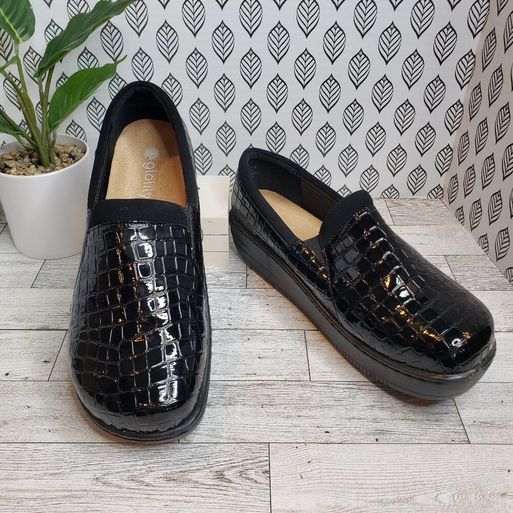 New Womens Glolily Jenny II Slip on Clog Black Faux Patent 11M